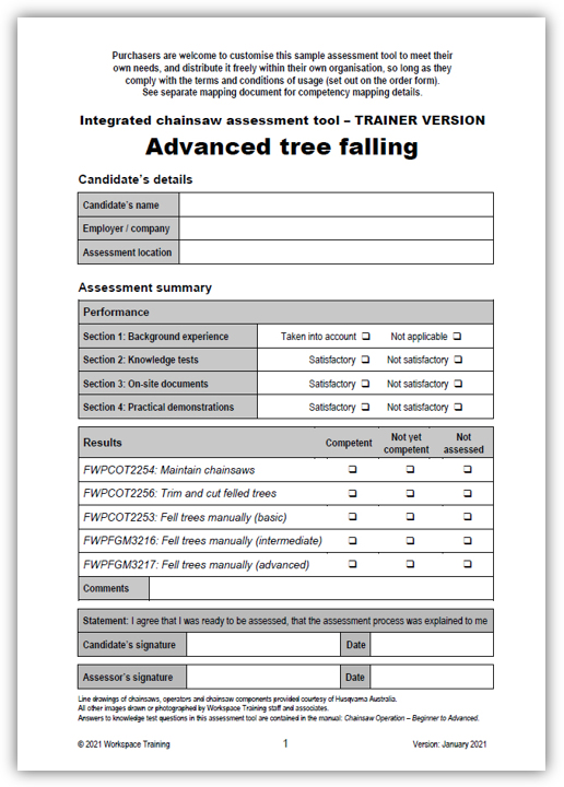 Chainsaw assessment tools